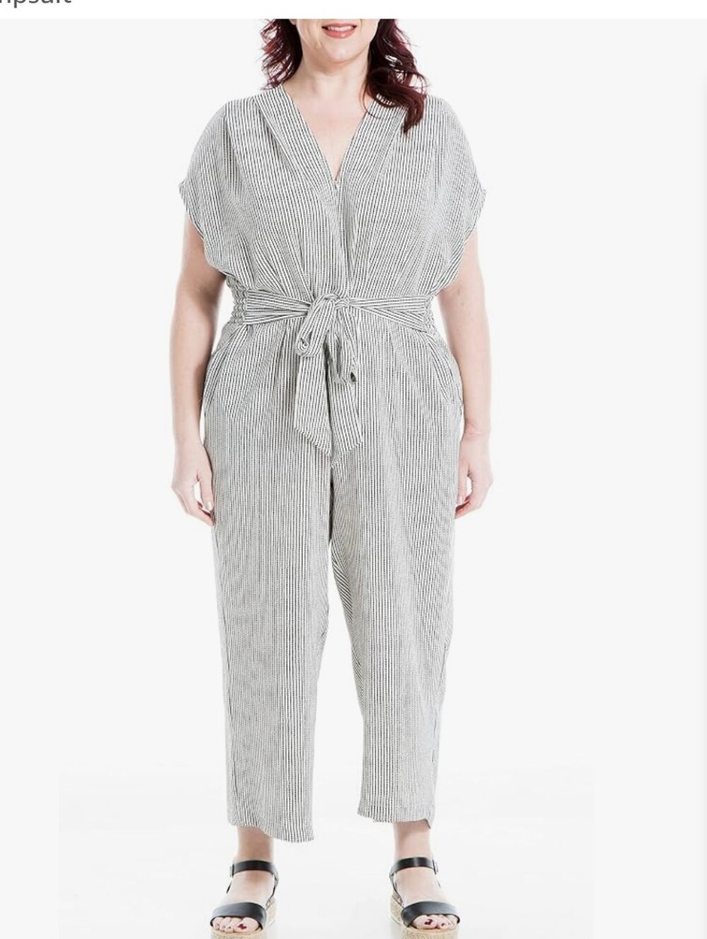 Max Studio Plus Size Black White Short Sleeve Waist Tie Jumpsuit Size 1X NEW